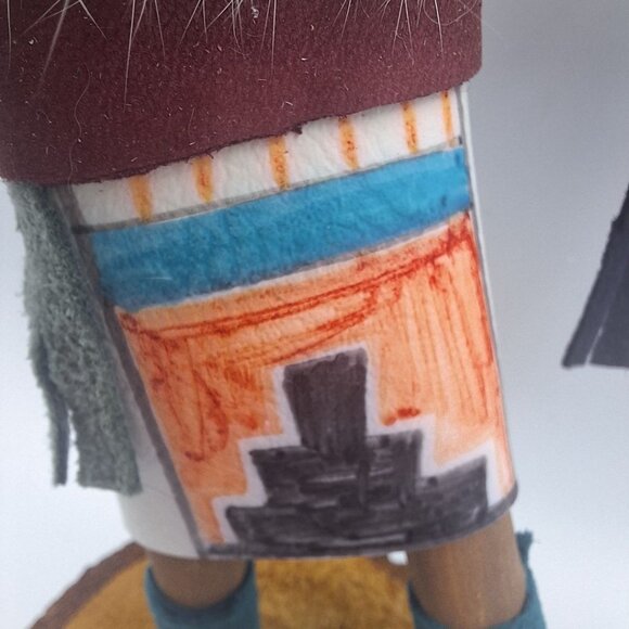 Kachina Handmade Doll Signed 8 Inch Wolf AM Native American Indian Art Wood Fur - Picture 10 of 12